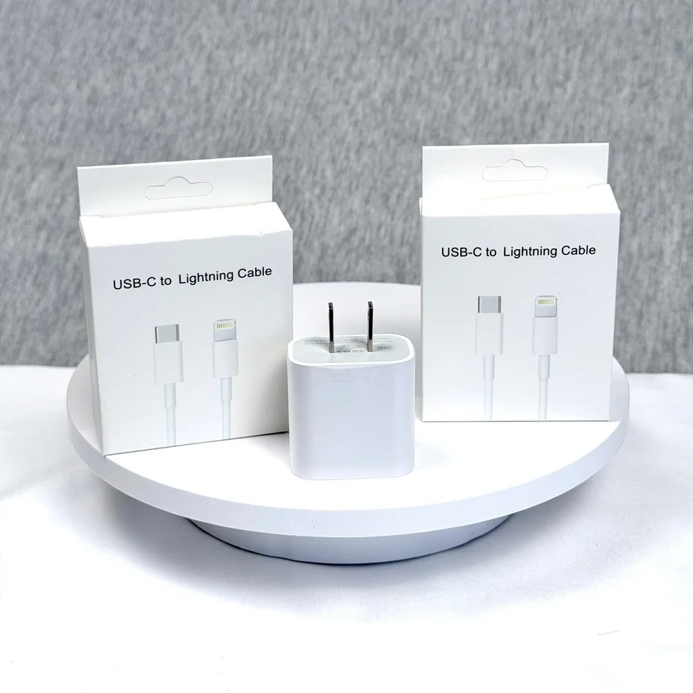 20W USB-C Power Adapter and 2 USB-C to Lightning Cables Charging Set White